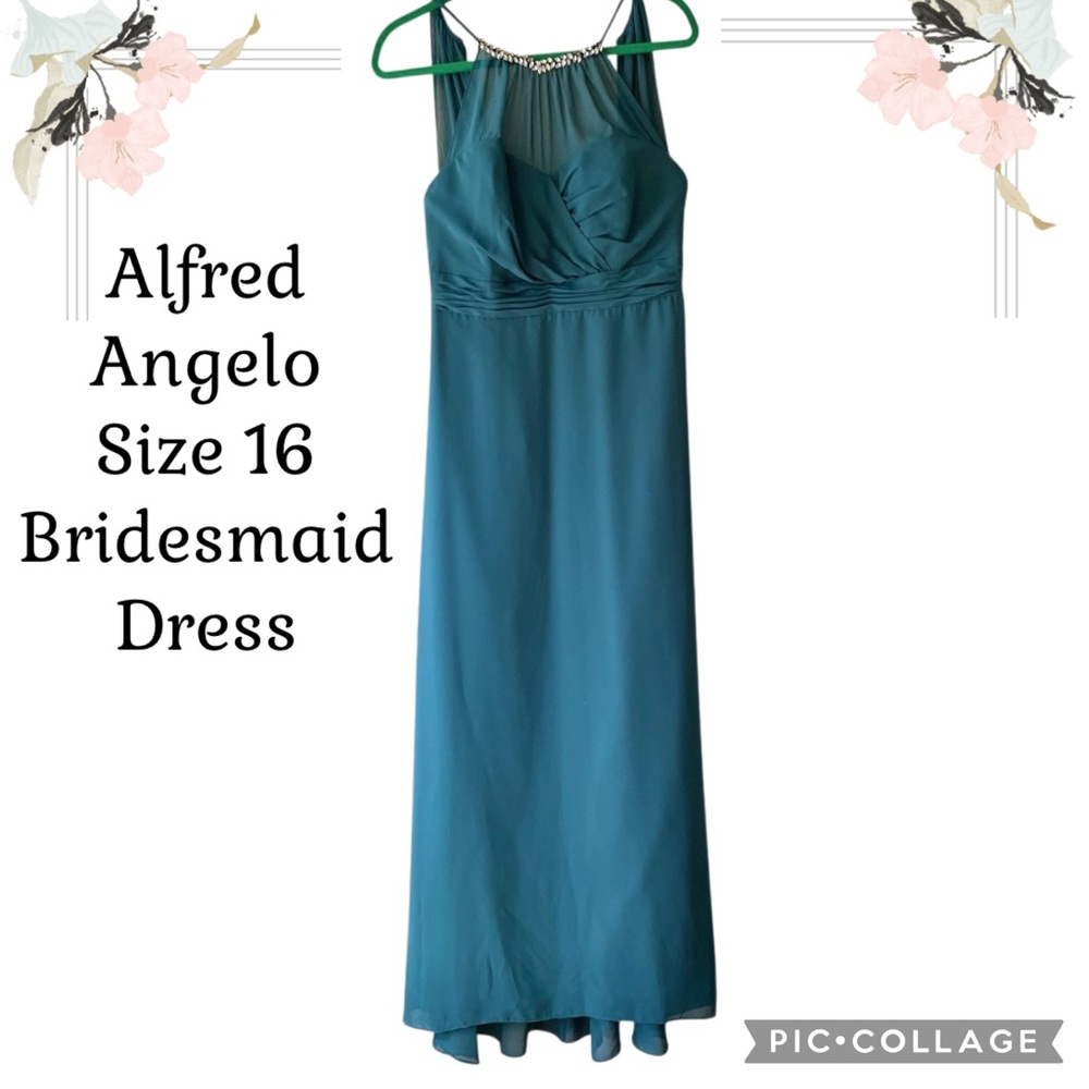 Alfred Angelo Dark Teal Halter Bridesmaid Dress - Sweetheart Illusion Neckline